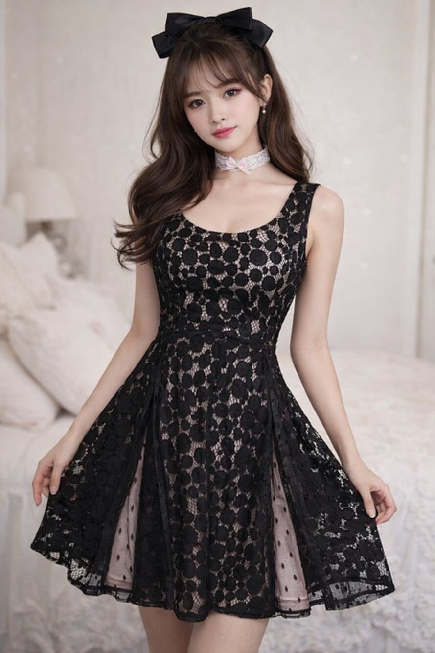 Disney Minnie Rocks the Dots Dress Medium Black Lace Polka Dot Whimisgoth